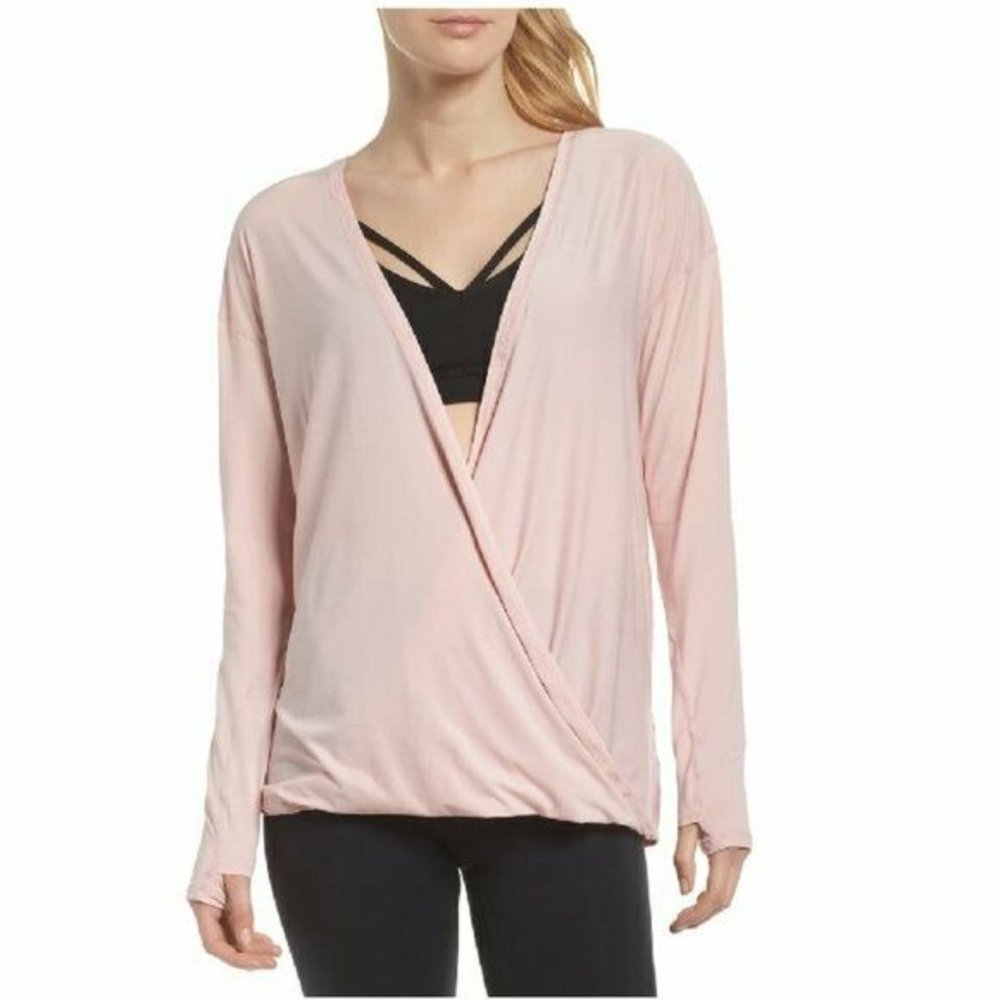 🌿 Zella Pink Long Sleeve Yama Wrap Top Large